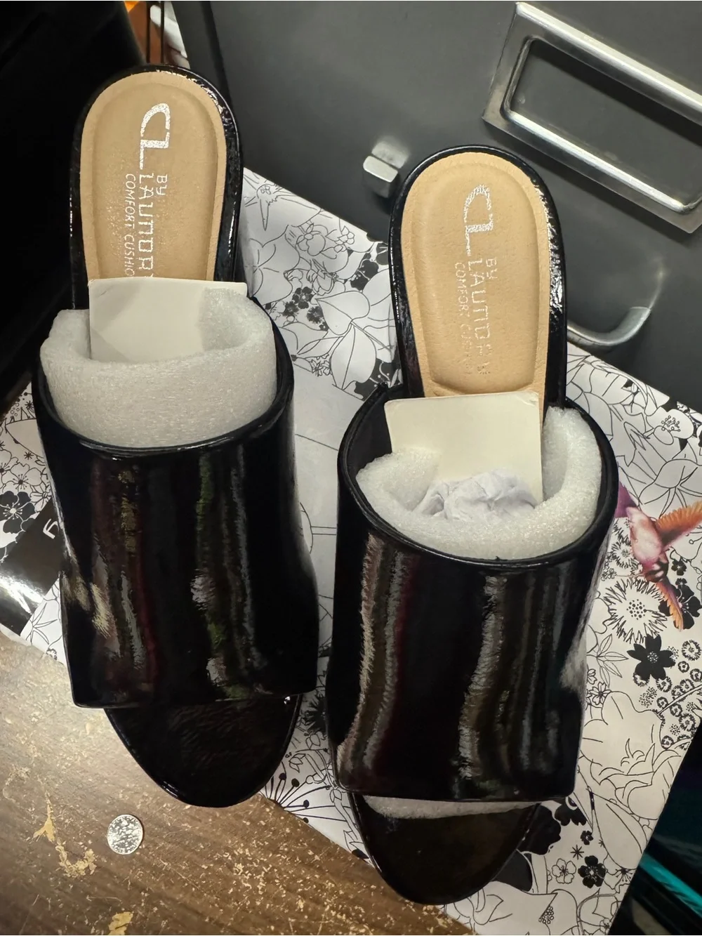Chinese Laundry Black Patent Platform Mule Heels